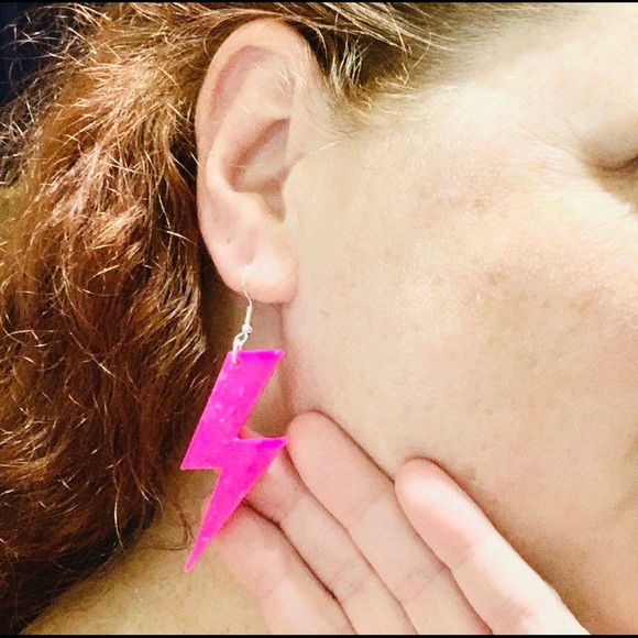 Hot Pink Lightning Bolt Earrings - Picture 5 of 8